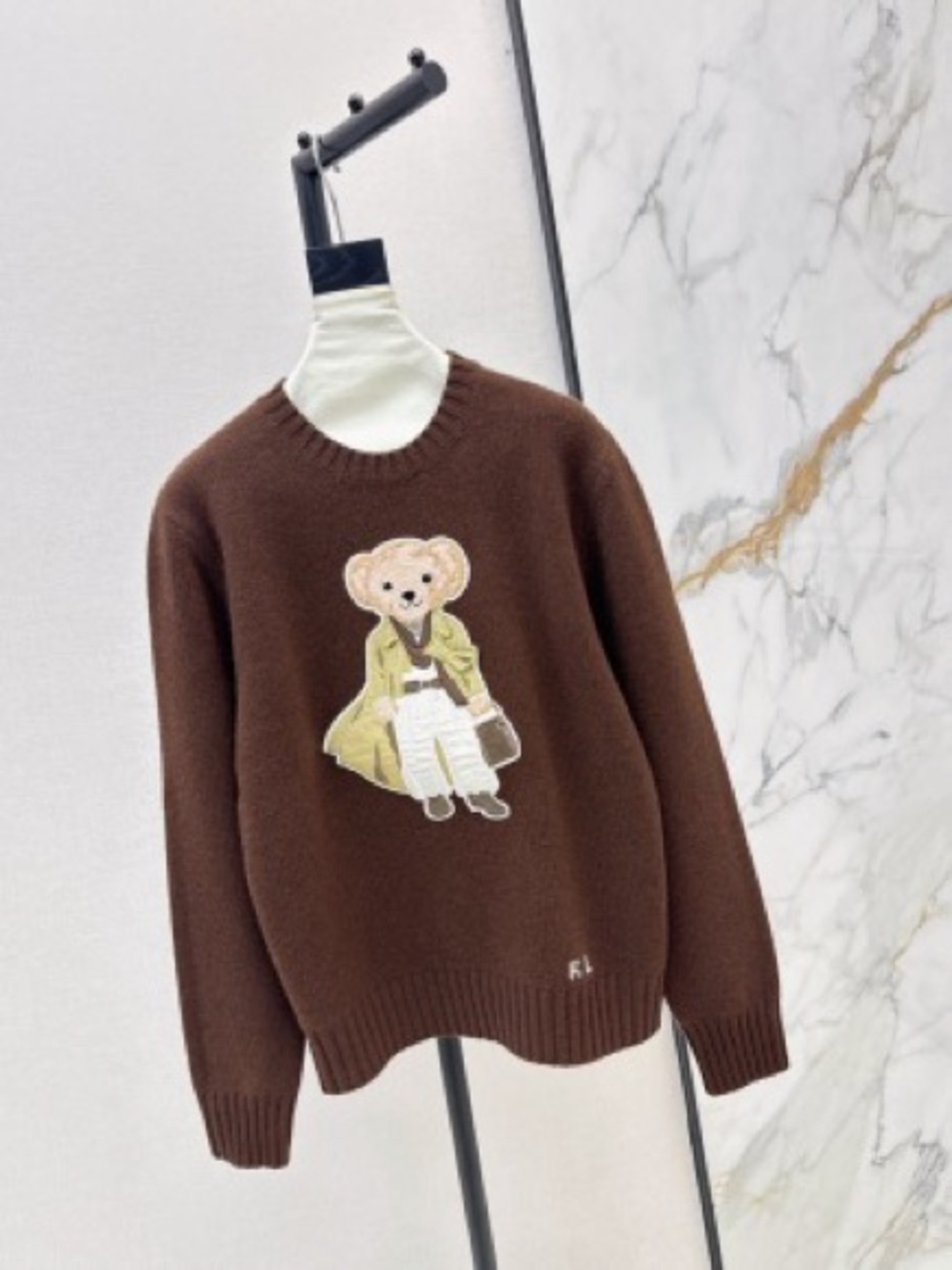 Ralph Lauren Brown Sweater with Bear Patch in Cream and Tan